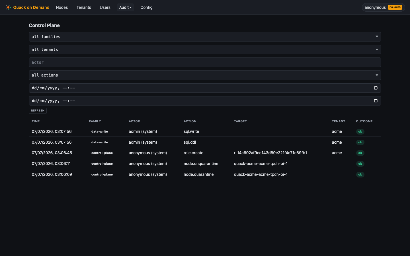 The Control Plane audit table