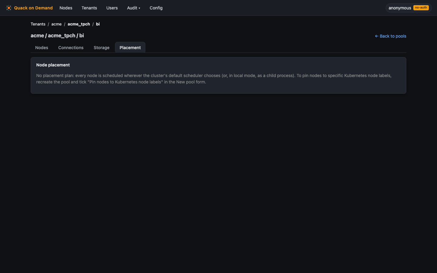 The New pool form with the cohort placement editor open