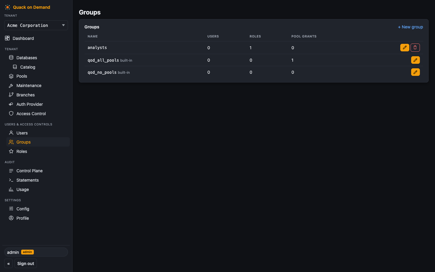 The Groups page